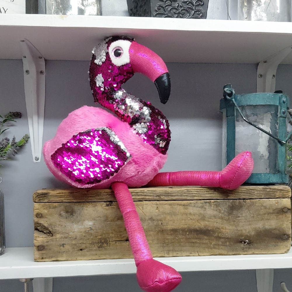 Sequin Pink Flamingo Plush Decor